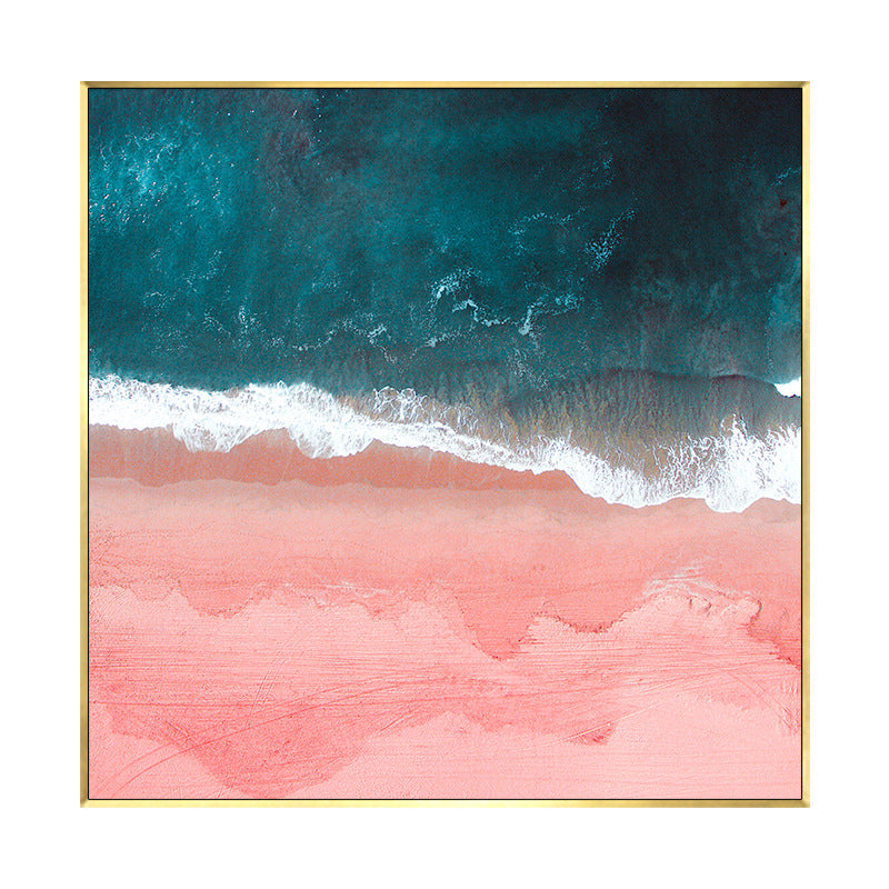 Sea Wave and Spindrift Art Print Pink-Blue Tropical Wall Decor for House Interior