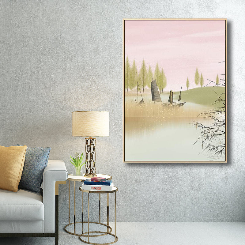 Country Style Forest Landscape Painting Pastel Color Girls Bedroom Wall Art Decor