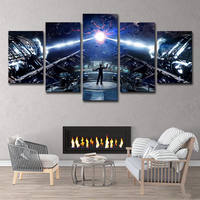 Sci-Fi Enders Game Art Print Canvas Multi-Piece Blue Wall Decor for Child Bedroom