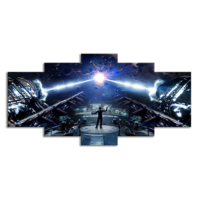 Sci-Fi Enders Game Art Print Canvas Multi-Piece Blue Wall Decor for Child Bedroom