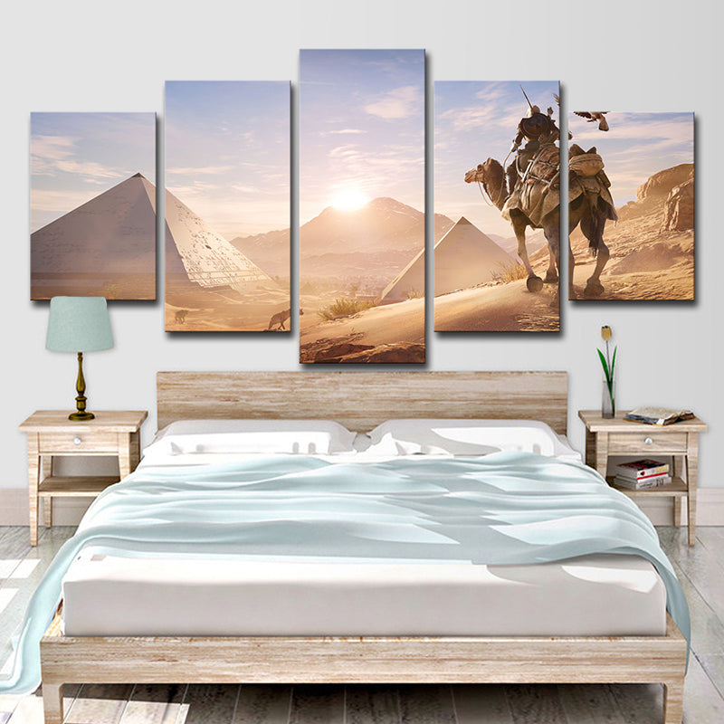 Assassins Creed Desert Scene Canvas Art Kids Multi-Piece Wall Decor in Yellow for Room