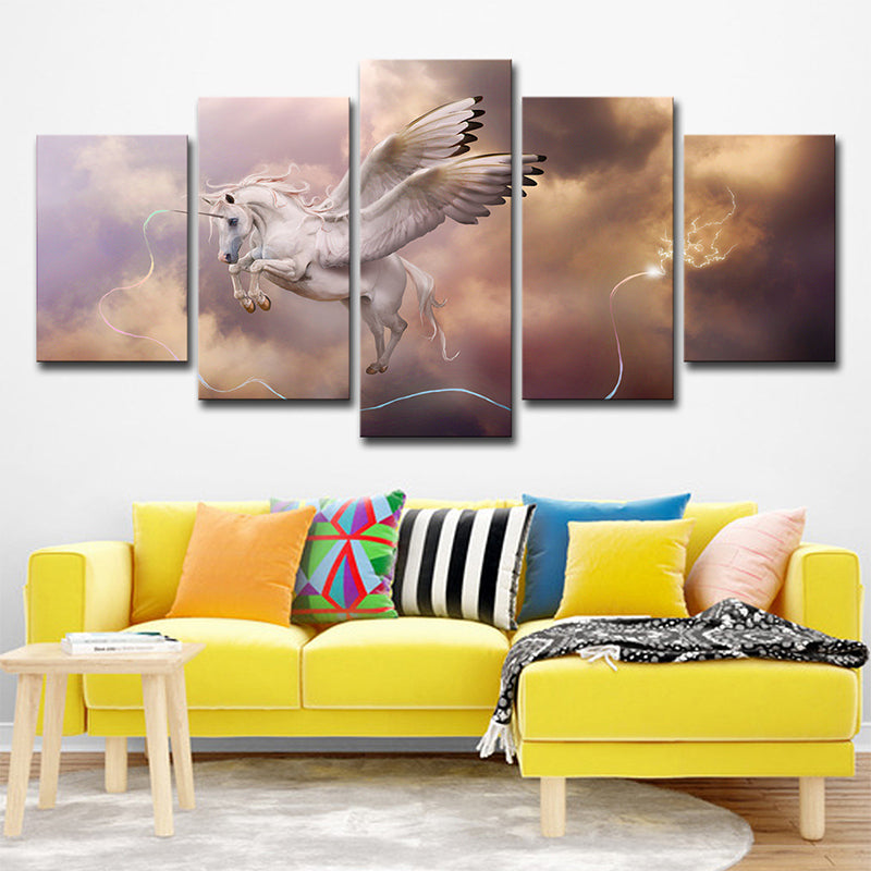 Modern Fantasy Unicorn Wall Art Brown Multi-Piece Canvas Print for Bedroom