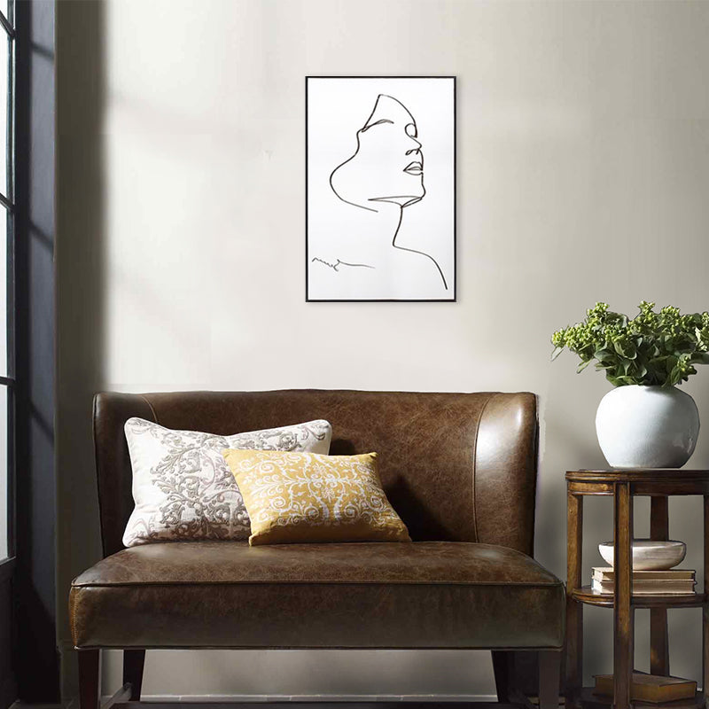Girl Line Drawing Wall Art Minimalism Canvas Print Wall Decoration in White for Bedroom