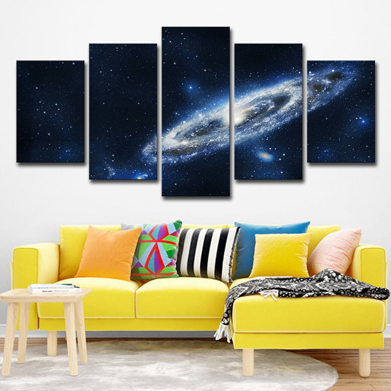 Sci-Fi Milky Way Galaxy Art Print Canvas Multi-Piece Dark Blue Wall Decor for Home