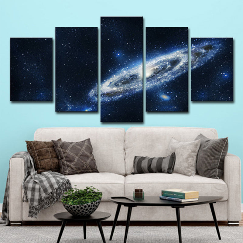 Sci-Fi Milky Way Galaxy Art Print Canvas Multi-Piece Dark Blue Wall Decor for Home