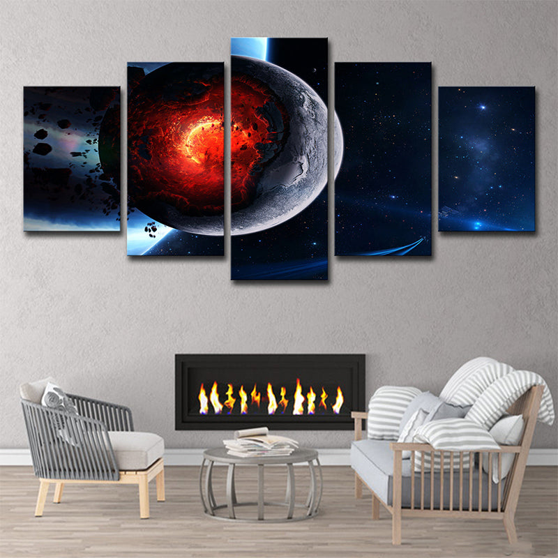 Planet Canvas Wall Art Multi-Piece Science Fiction House Interior Wall Decor in Blue