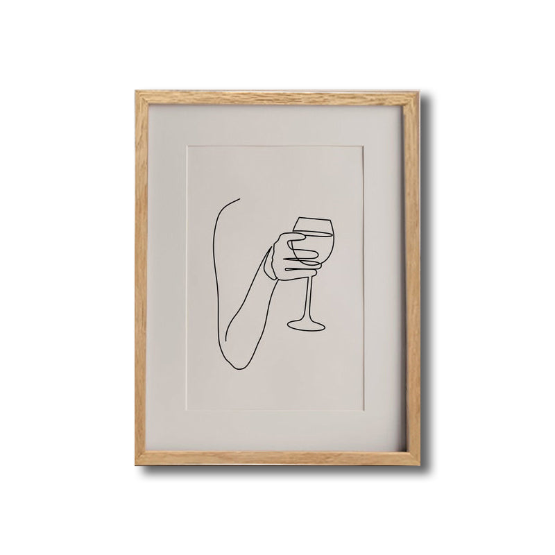 Canvas White Art Print Minimalistic Hand with Wine Glass Line Drawing Wall Decor