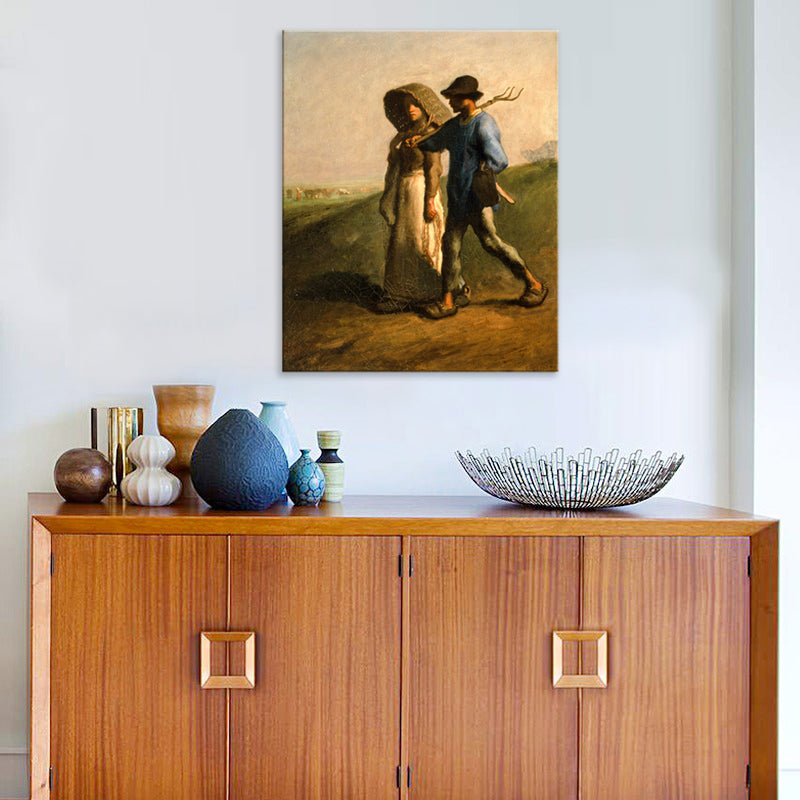 Brauner Vintage-Leinwand-Kunstdruck „Paar im Feld“ für Arbeitszimmer, verschiedene Größenoptionen