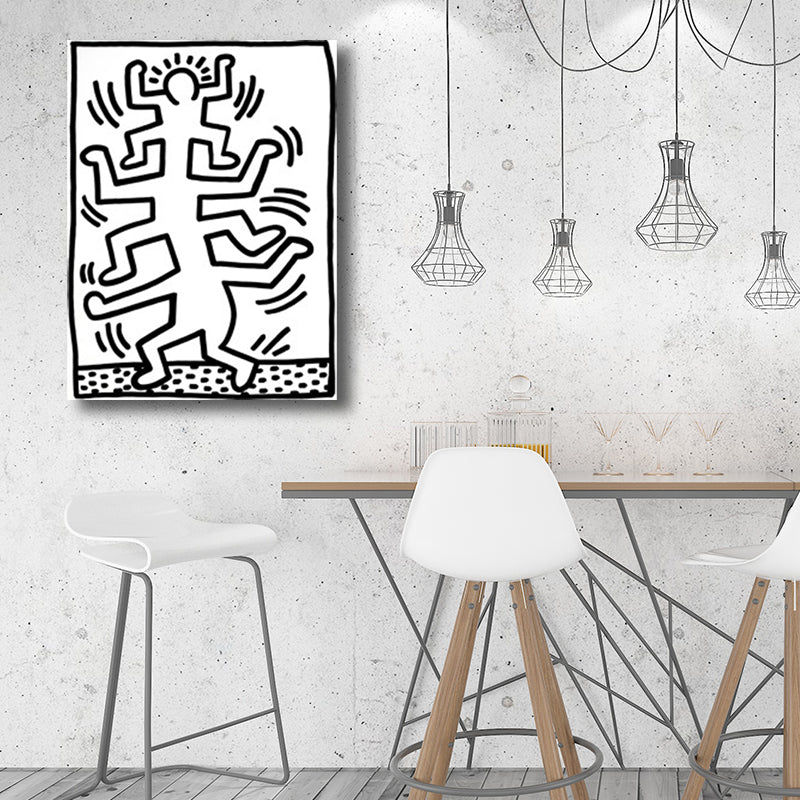 Funny Figure Drawing Wall Art for Living Room Abstract Canvas Print in Black-White