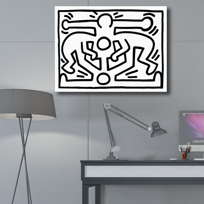 Funny Figure Drawing Wall Art for Living Room Abstract Canvas Print in Black-White