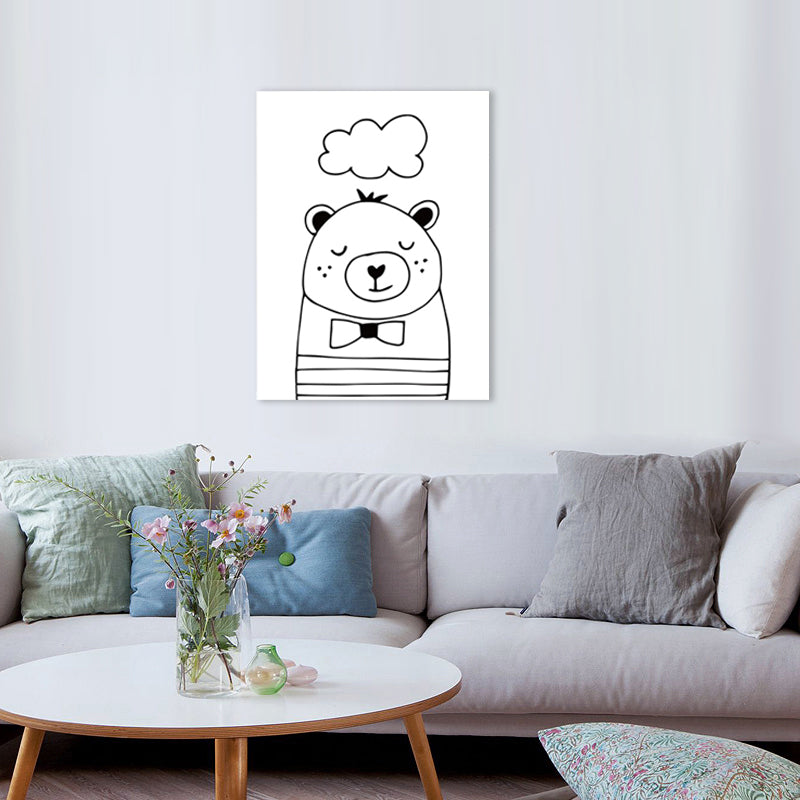 Cartoon Sweet Night Wall Art Black and White Animal Pattern Canvas for Bedroom