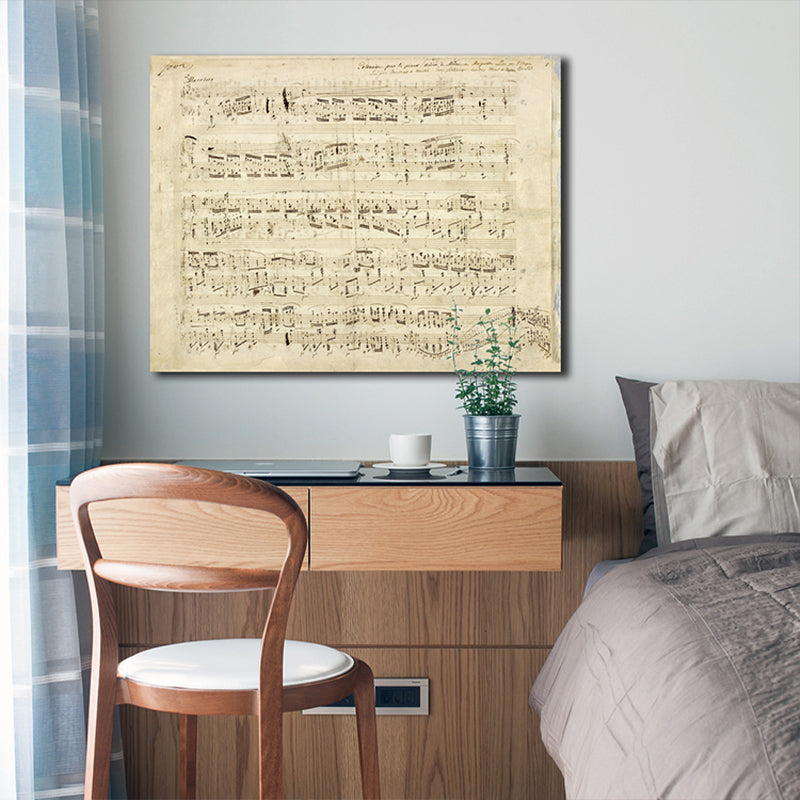 Minimalism Style Music Score Painting Canvas Textured Yellow Wall Print for Bathroom