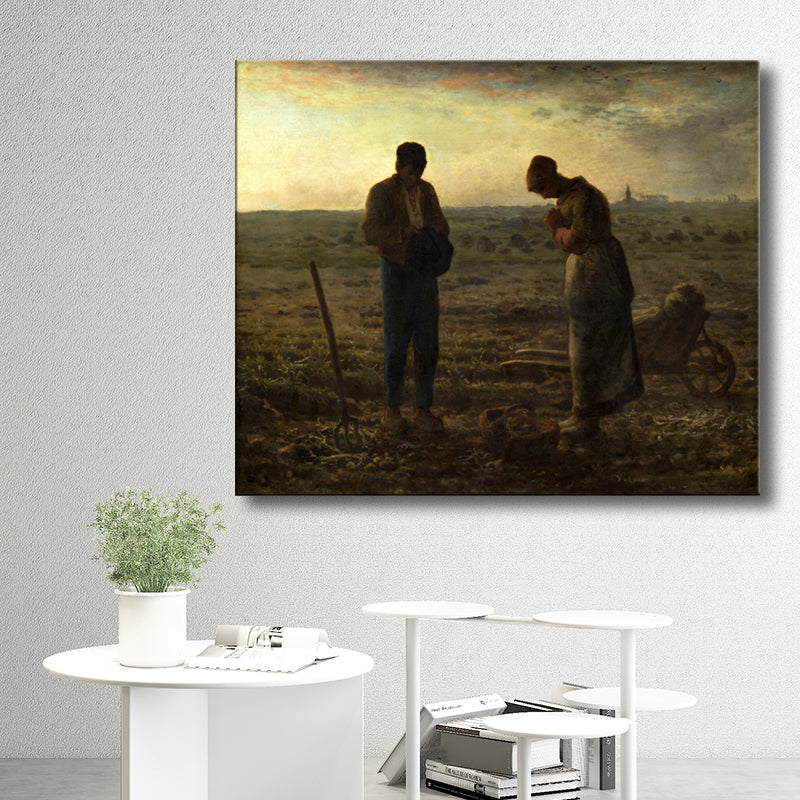 Green Evening Prayer Canvas Art World Culture Textured Wall Decor for Study Room