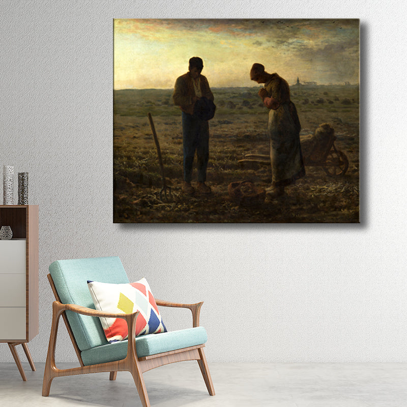 Green Evening Prayer Canvas Art World Culture Textured Wall Decor for Study Room