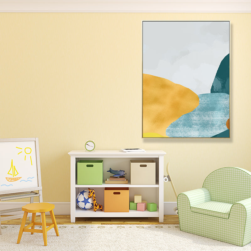 Pastel Nordic Style Wall Art Illustration Mountain River Scenery Canvas Print for Room