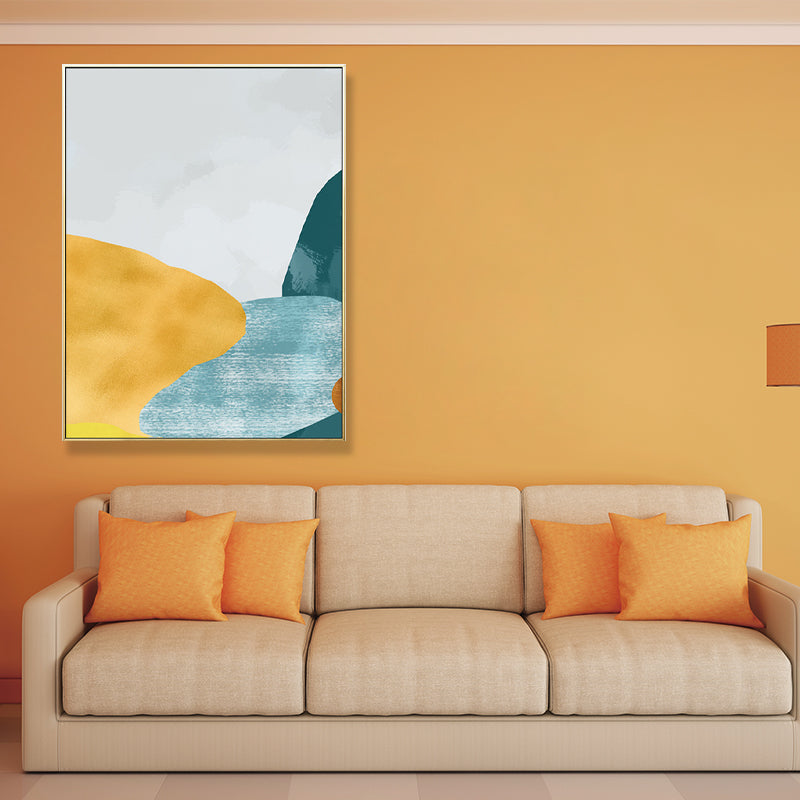 Pastel Nordic Style Wall Art Illustration Mountain River Scenery Canvas Print for Room