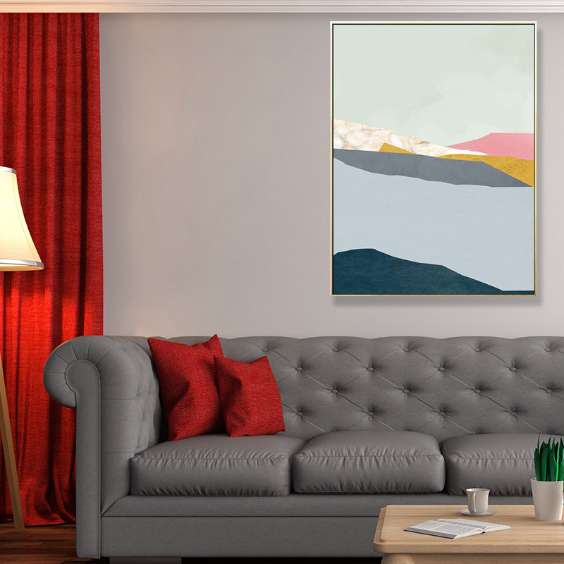 Pastel Nordic Style Wall Art Illustration Mountain River Scenery Canvas Print for Room