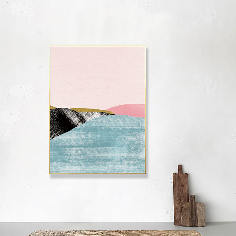 Pastel Nordic Style Wall Art Illustration Mountain River Scenery Canvas Print for Room
