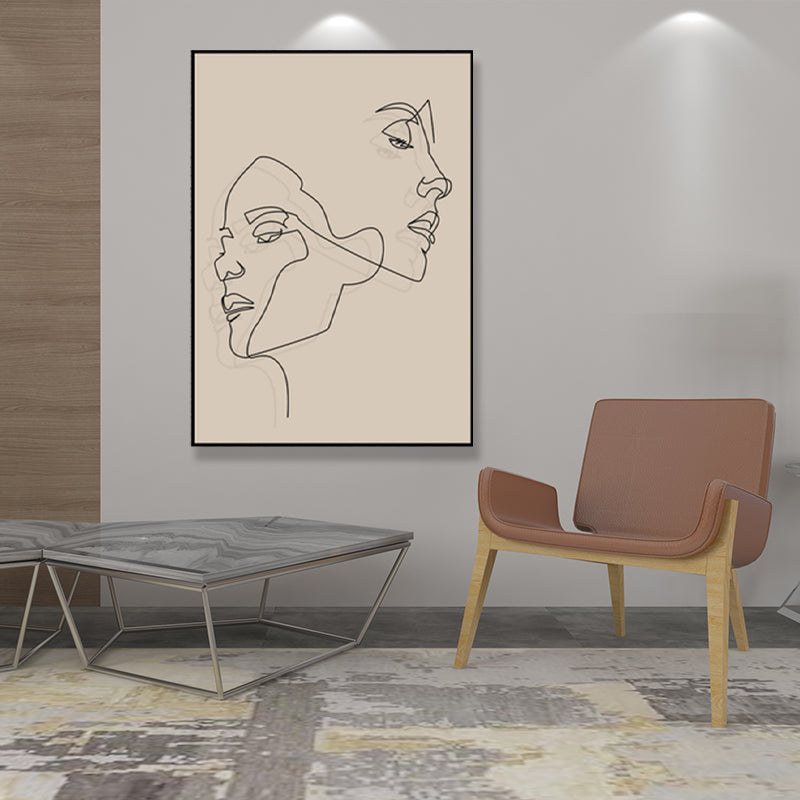 Brown Pencil Sketch Canvas Art Line Drawing Minimalist Textured Wall Decor for Room