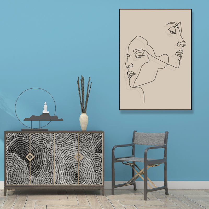 Brown Pencil Sketch Canvas Art Line Drawing Minimalist Textured Wall Decor for Room