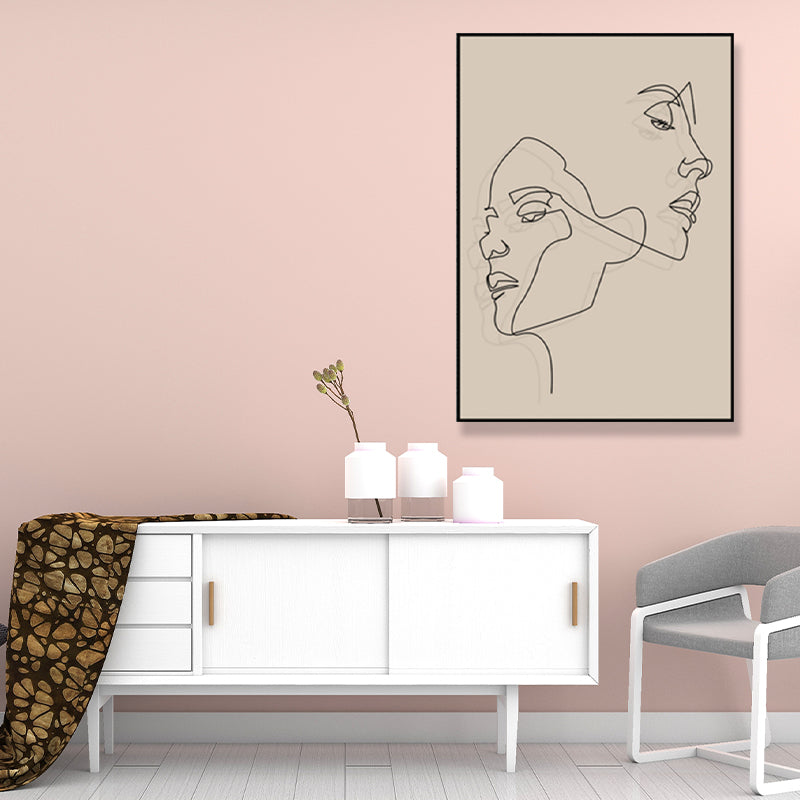 Brown Pencil Sketch Canvas Art Line Drawing Minimalist Textured Wall Decor for Room
