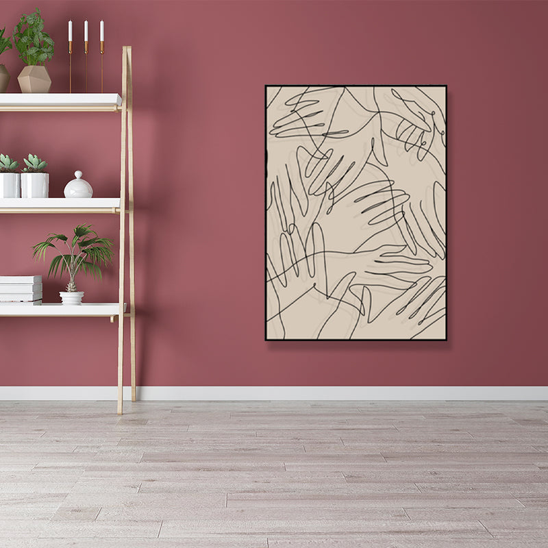 Brown Pencil Sketch Canvas Art Line Drawing Minimalist Textured Wall Decor for Room