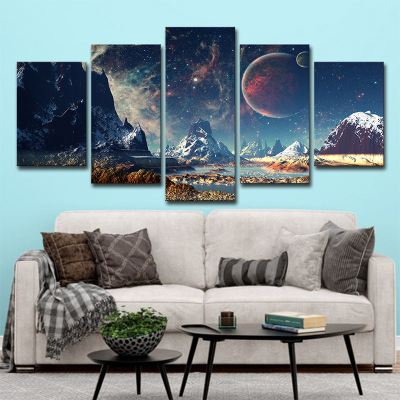 Crescent Mountain Landscape Wall Art Dark Blue Modern Style Canvas Print for Home