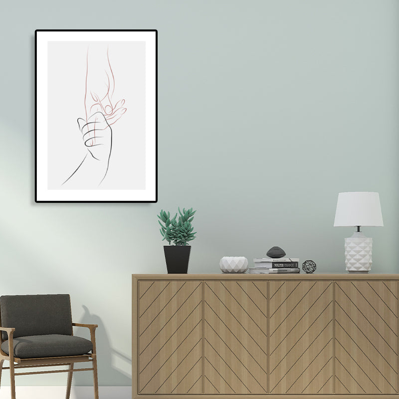 Holding Hands Pattern Canvas Textured Minimalism Style for Girls Bedroom Painting