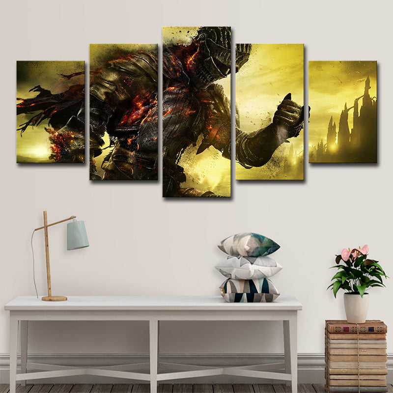 Game Character Dark Soul Canvas Art Kids Multi-Piece Wall Decor in Yellow for Teens Room