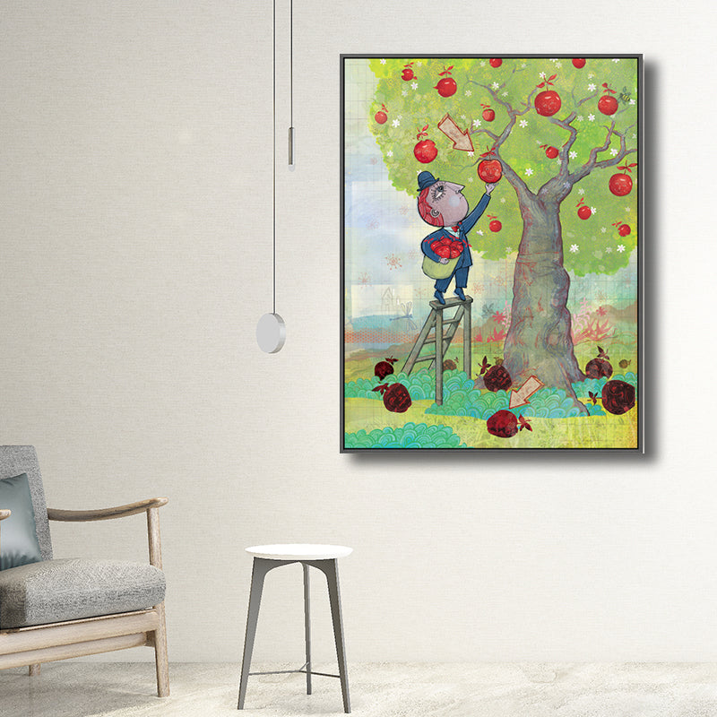 Illustration Fruit Harvesting Canvas Print Childrens Art Textured Kids Room Wall Decor