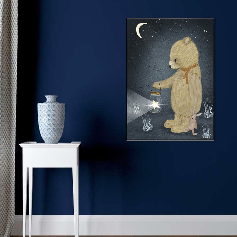 Kids Night Concert Canvas Art Soft Color Animals Pattern Wall Decor for House Interior