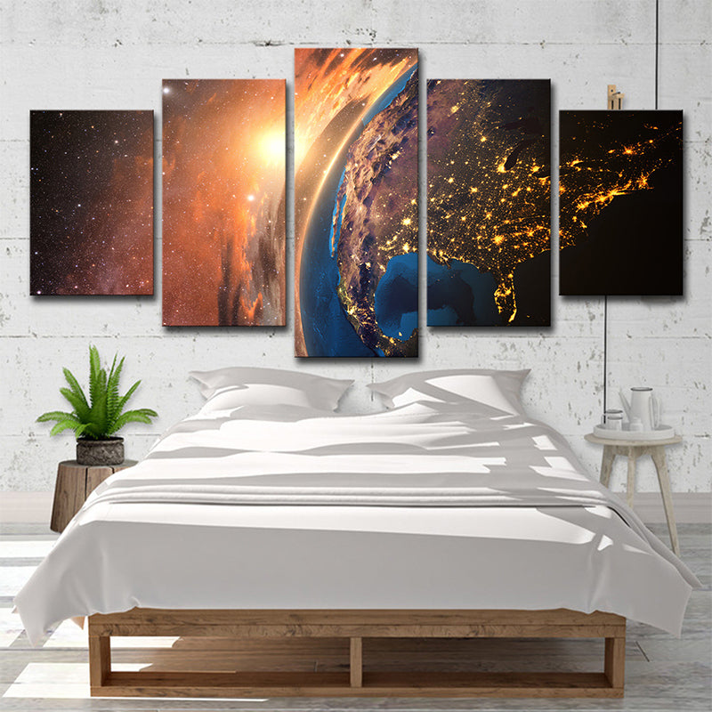 Cosmos Sparkling Galaxy Wall Art Science Fiction Canvas Print Wall Decor in Orange