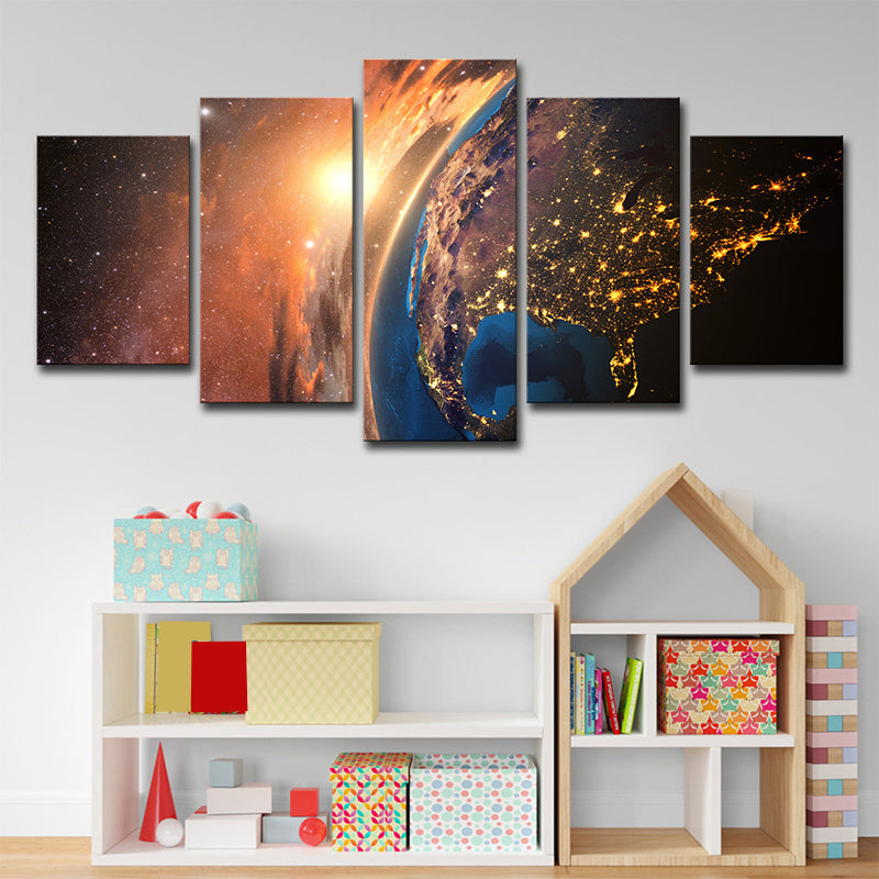 Cosmos Sparkling Galaxy Wall Art Science Fiction Canvas Print Wall Decor in Orange