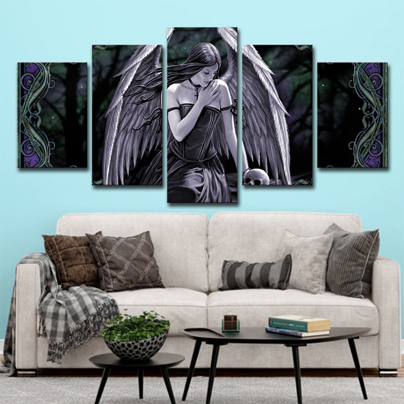 Digital Print Angel Wall Art Kids Style Multi-Piece Boys Bedroom Canvas in Purple-Green