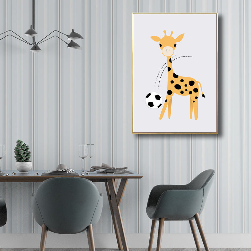 Children's Art Cartoon Animals Painting in Soft Color Textured Canvas for Kids Room