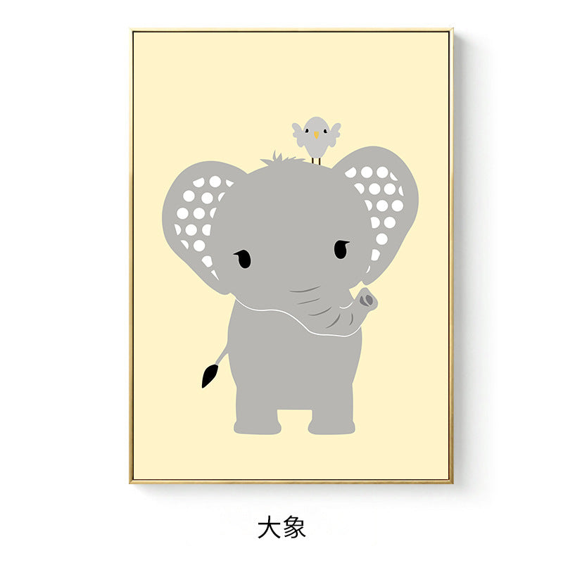 Children's Art Cartoon Animals Painting in Soft Color Textured Canvas for Kids Room