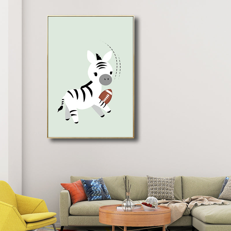 Children's Art Cartoon Animals Painting in Soft Color Textured Canvas for Kids Room