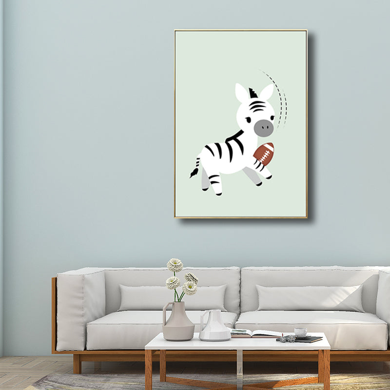 Children's Art Cartoon Animals Painting in Soft Color Textured Canvas for Kids Room