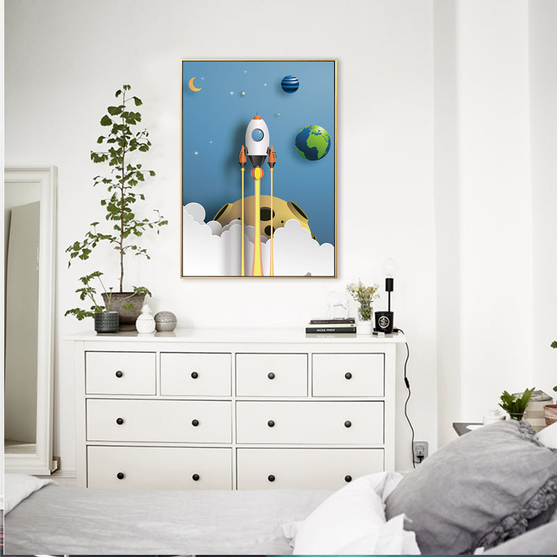 Outer Space Canvas for Bathroom Illustration Painting Wall Print, Multiple Sizes