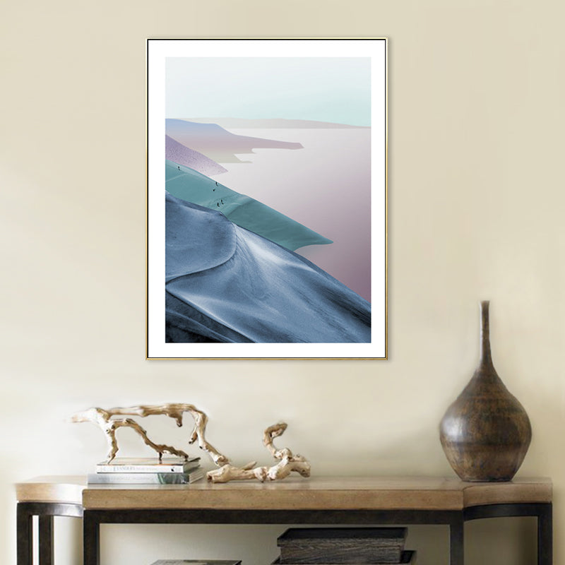 Mountain and River Scenery Canvas Modern Textured Wall art Print in Light Color for Home