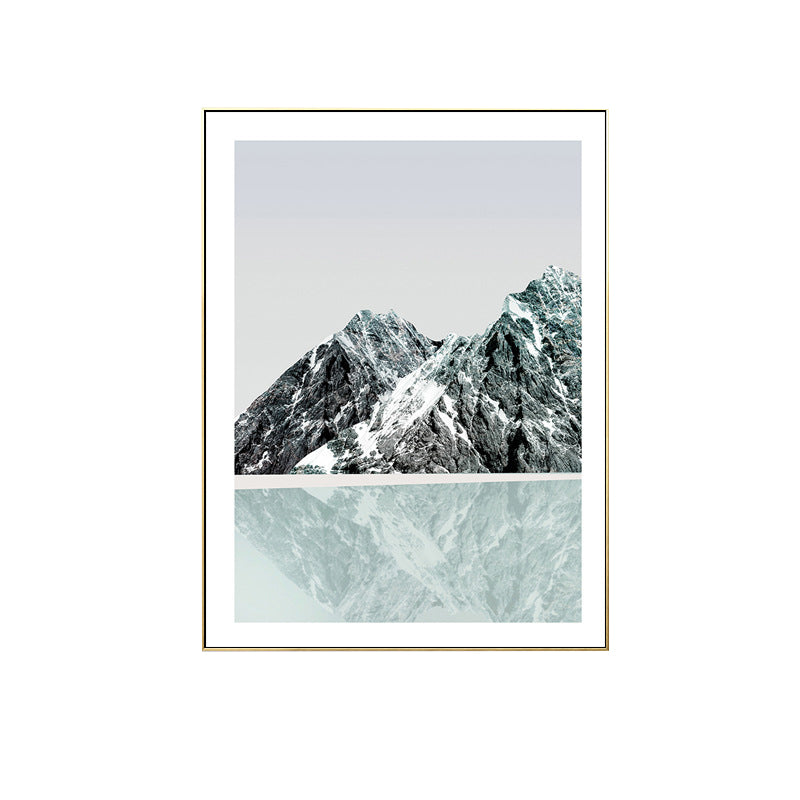 Mountain and River Scenery Canvas Modern Textured Wall art Print in Light Color for Home