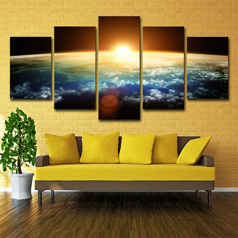 Gold Kids Wall Art Skyline View of Earth Sunrise Scenery Canvas Print for Room