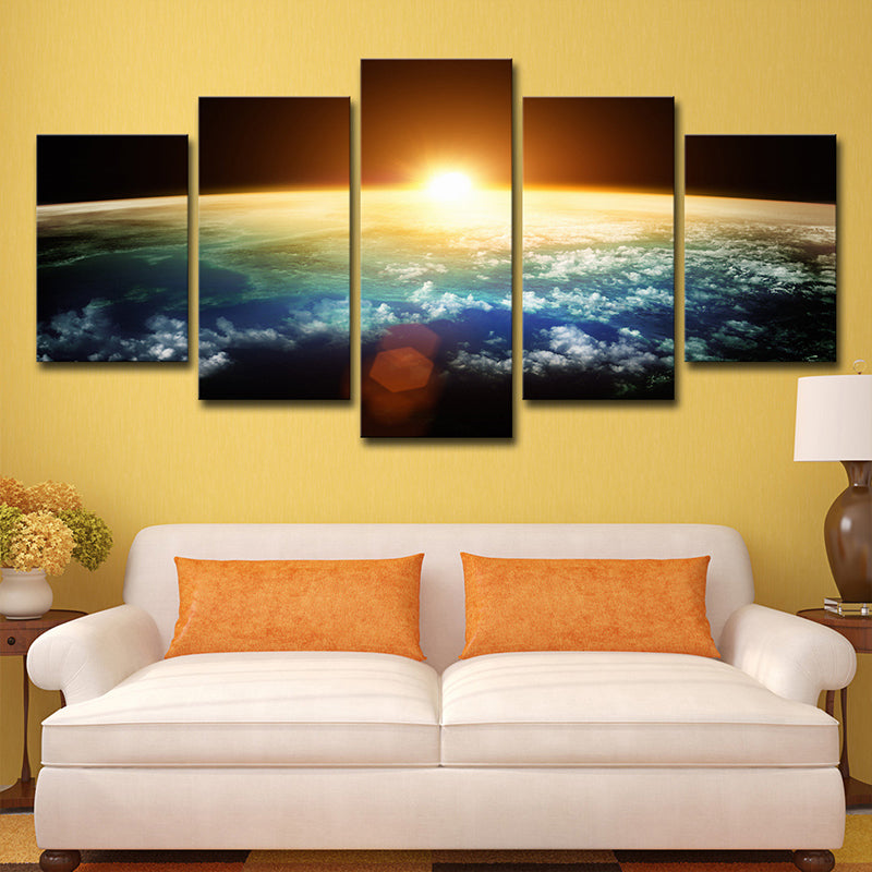 Gold Kids Wall Art Skyline View of Earth Sunrise Scenery Canvas Print for Room