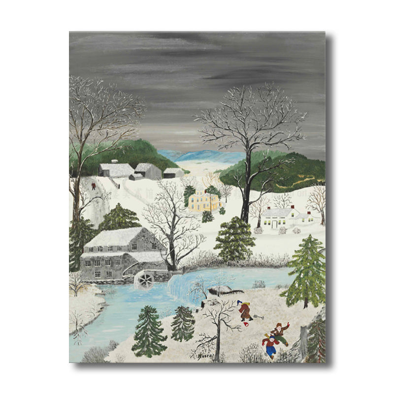 Kinder im Schnee malen weißes Vintage-Wandkunst-Dekor für Schlafzimmer (mehrere Größenoptionen)