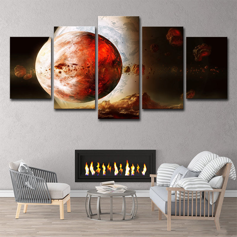 Sci-Fi Canvas Art in Red Digital Print Outer Space Planet Wall Decor for House Interior