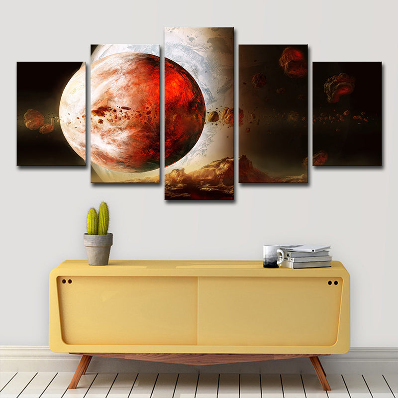 Sci-Fi Canvas Art in Red Digital Print Outer Space Planet Wall Decor for House Interior