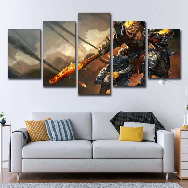 Cartoon Game Character Canvas Art Brown Multi-Piece Wall Decoration for Boys Room