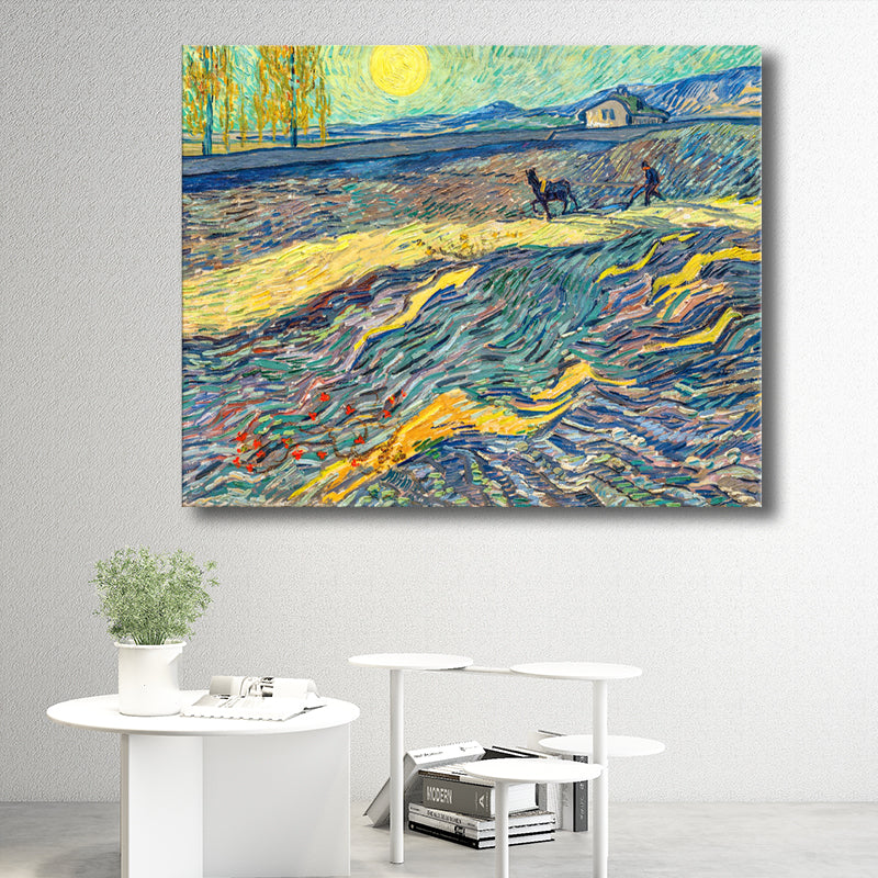 Wheat Field Scenery Wall Art Textured Vintage Bedroom Canvas Print in Pastel Color