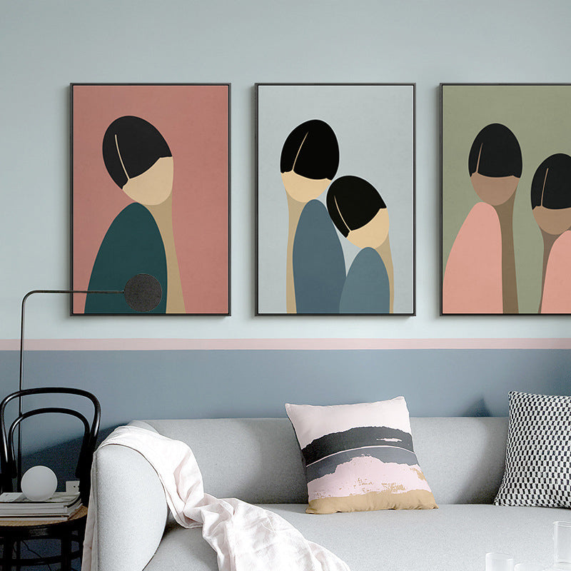 Nordic Style Standing Figure Canvas in Light Color Textured Painting for Bathroom
