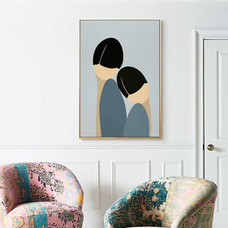 Nordic Style Standing Figure Canvas in Light Color Textured Painting for Bathroom